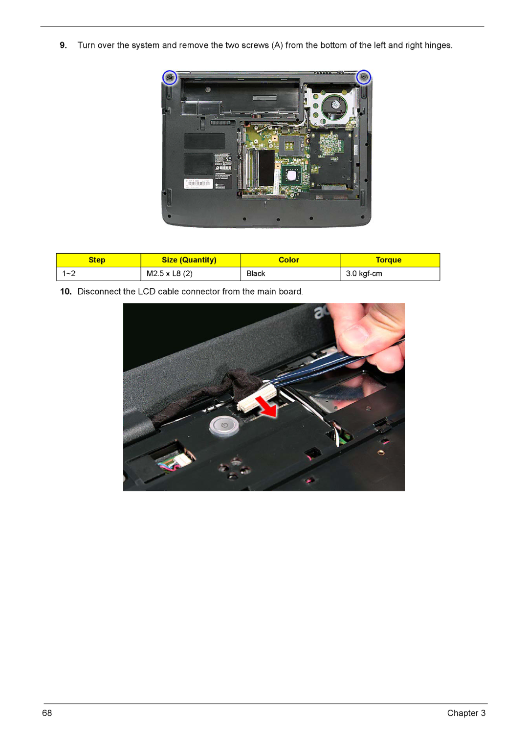 Aspire Digital 5235, 5535 manual Disconnect the LCD cable connector from the main board 