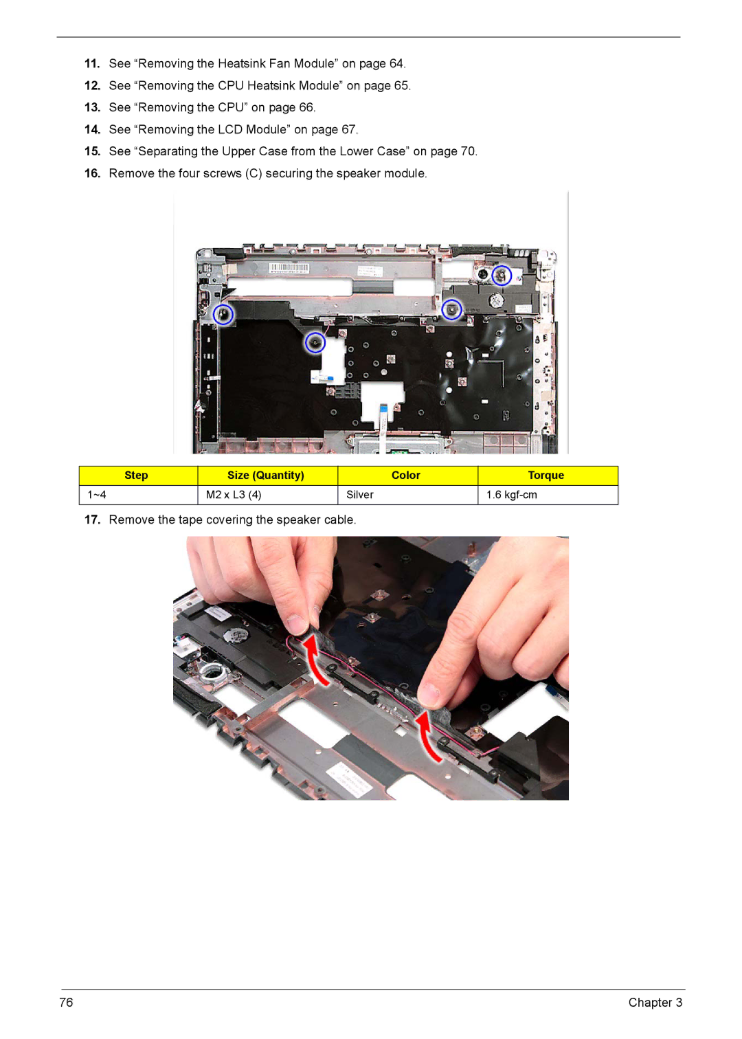 Aspire Digital 5235, 5535 manual Remove the tape covering the speaker cable 