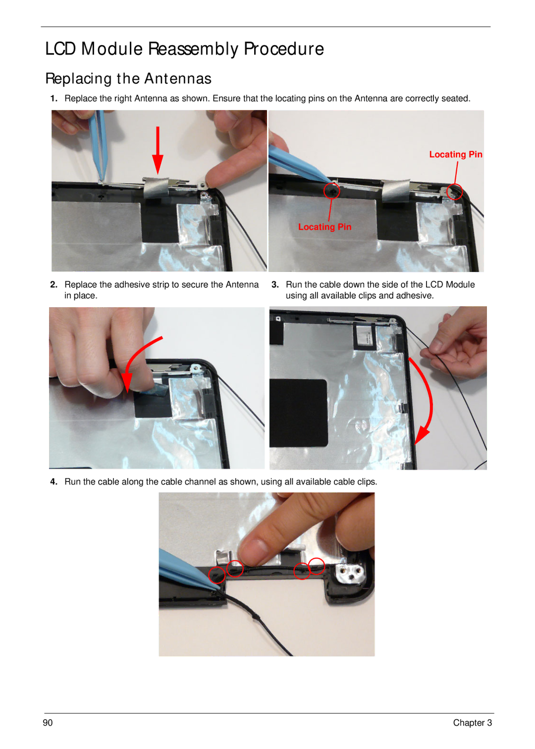 Aspire Digital 5334, 5734Z manual LCD Module Reassembly Procedure, Replacing the Antennas 