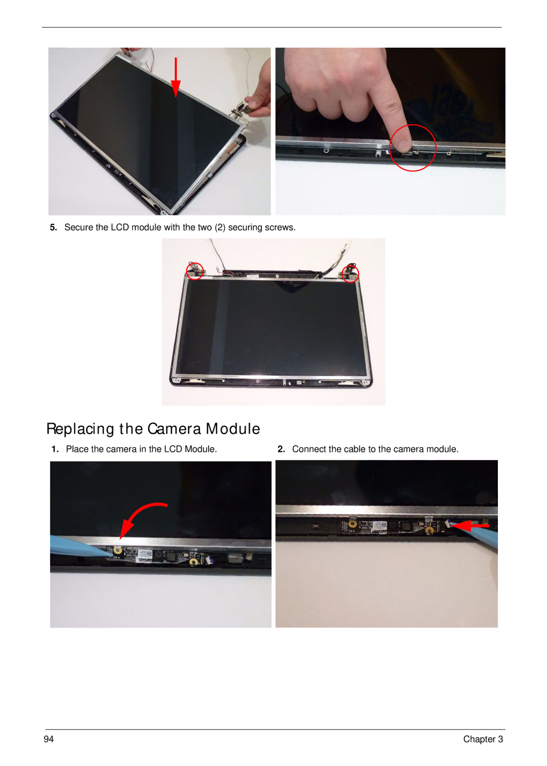 Aspire Digital 5334, 5734Z manual Replacing the Camera Module 