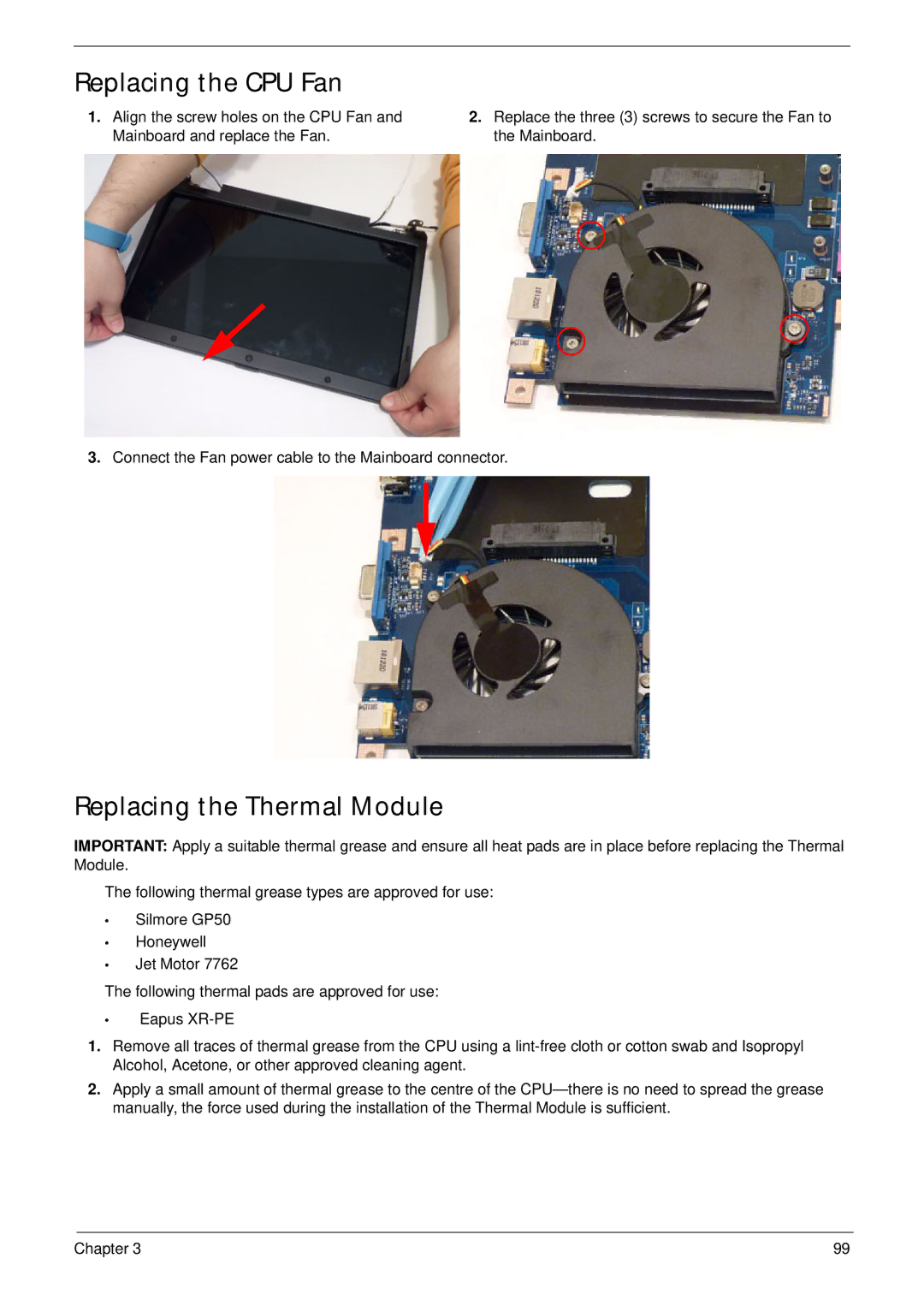 Aspire Digital 5734Z, 5334 manual Replacing the CPU Fan, Replacing the Thermal Module 