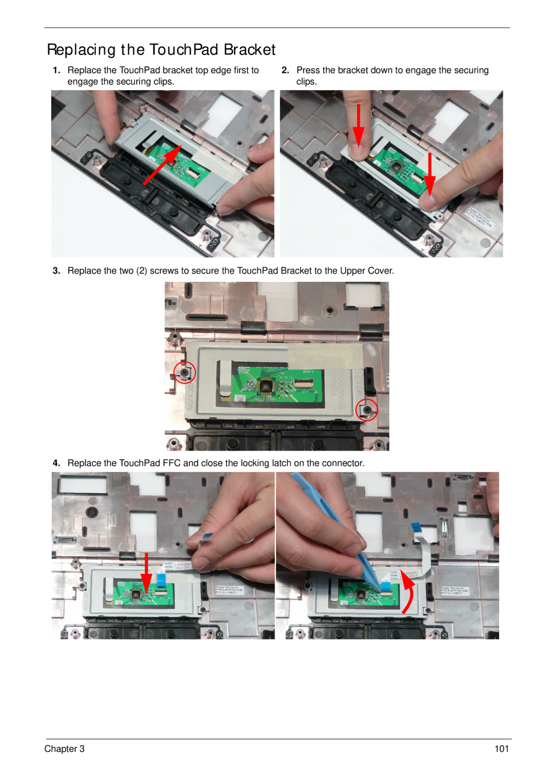 Aspire Digital 5734Z, 5334 manual Replacing the TouchPad Bracket 