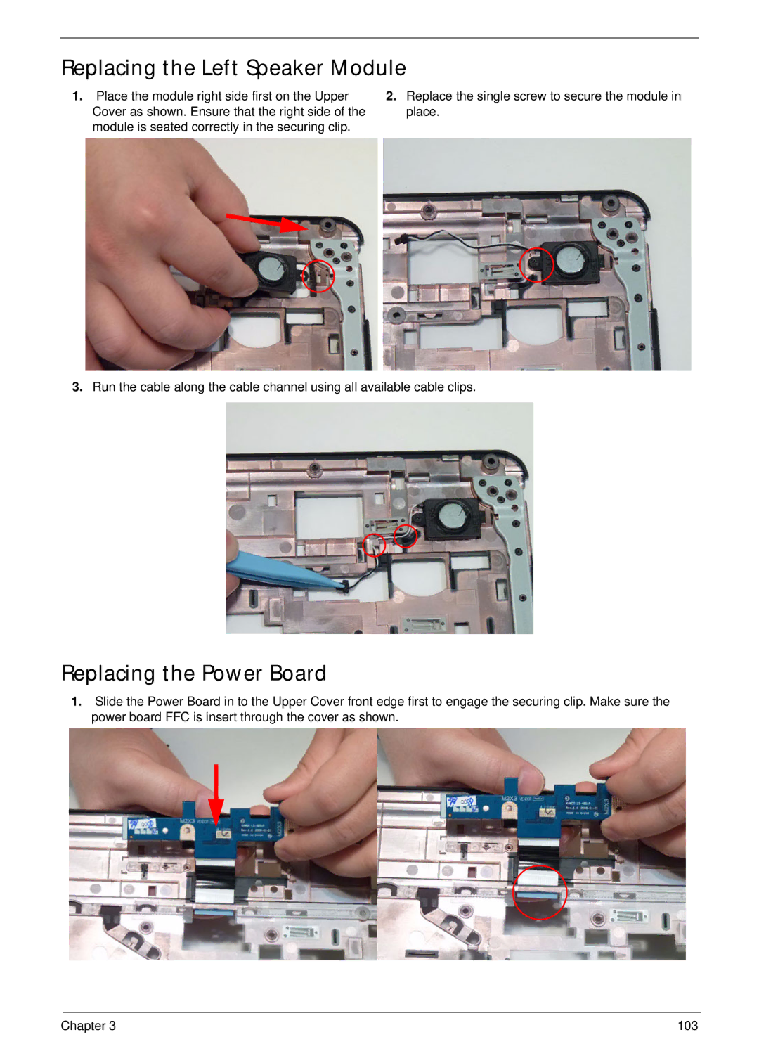 Aspire Digital 5734Z, 5334 manual Replacing the Left Speaker Module, Replacing the Power Board 