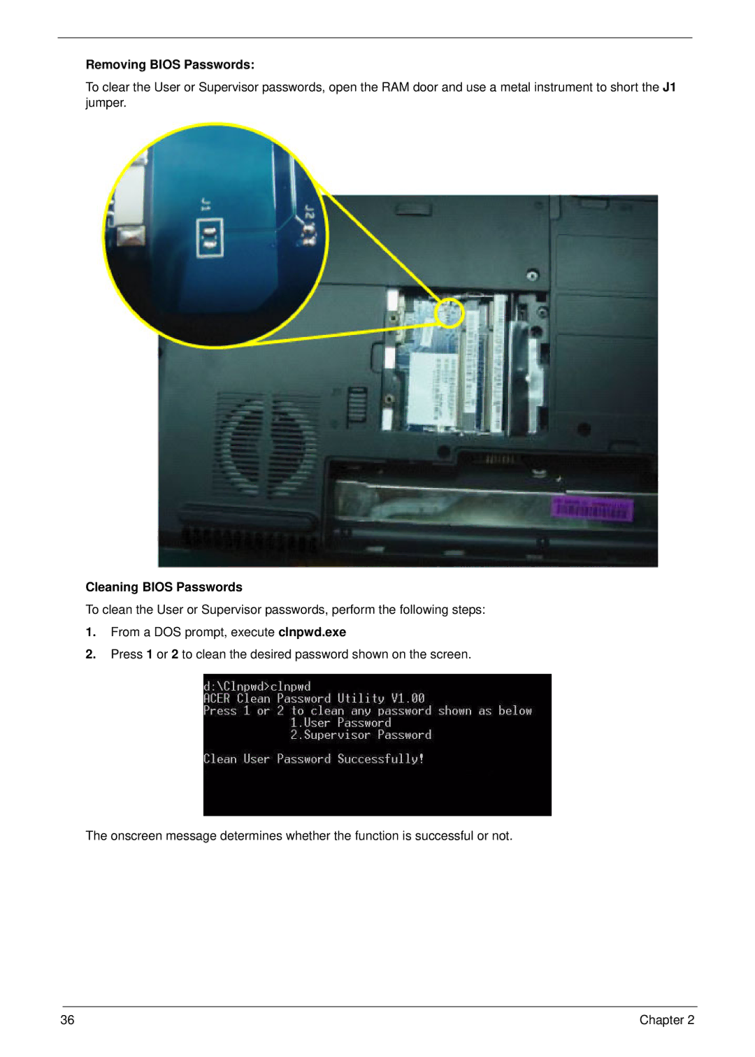 Aspire Digital 5334, 5734Z manual Removing Bios Passwords, Cleaning Bios Passwords 