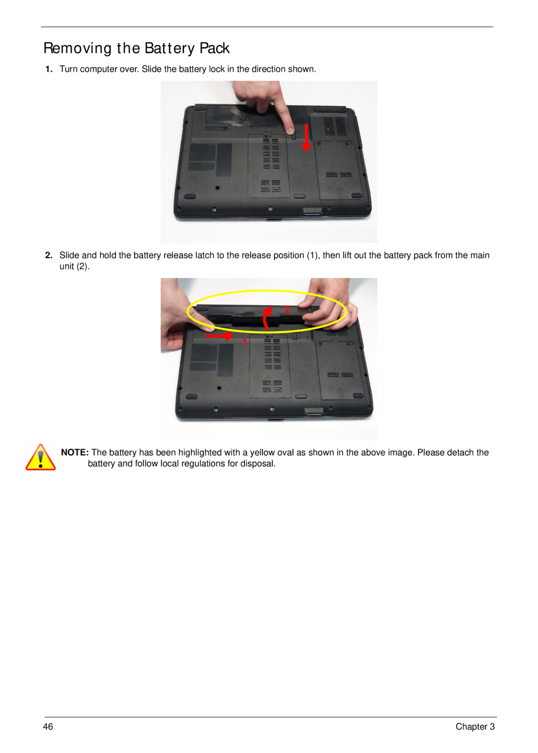 Aspire Digital 5334, 5734Z manual Removing the Battery Pack 