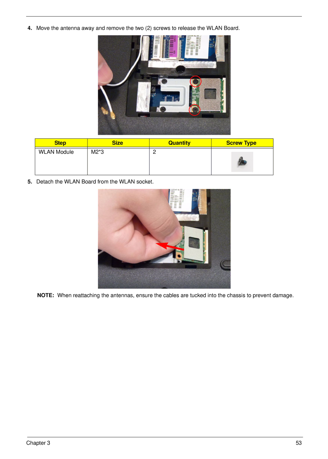 Aspire Digital 5734Z, 5334 manual Step Size Quantity Screw Type Wlan Module M2*3 