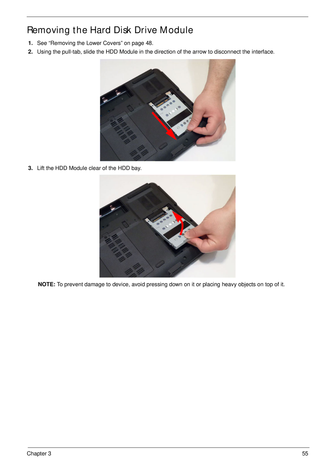 Aspire Digital 5734Z, 5334 manual Removing the Hard Disk Drive Module 