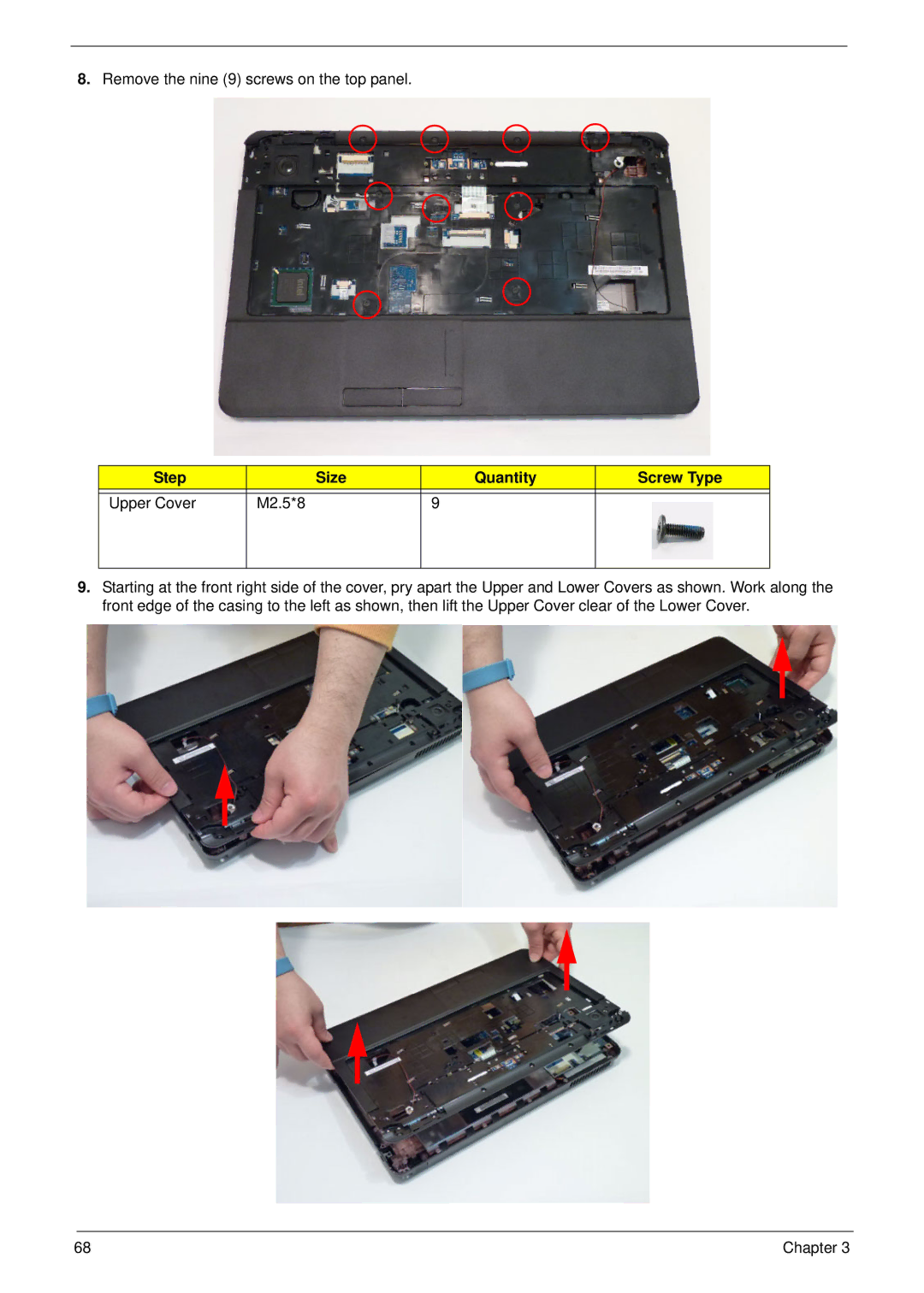 Aspire Digital 5334, 5734Z manual Remove the nine 9 screws on the top panel 