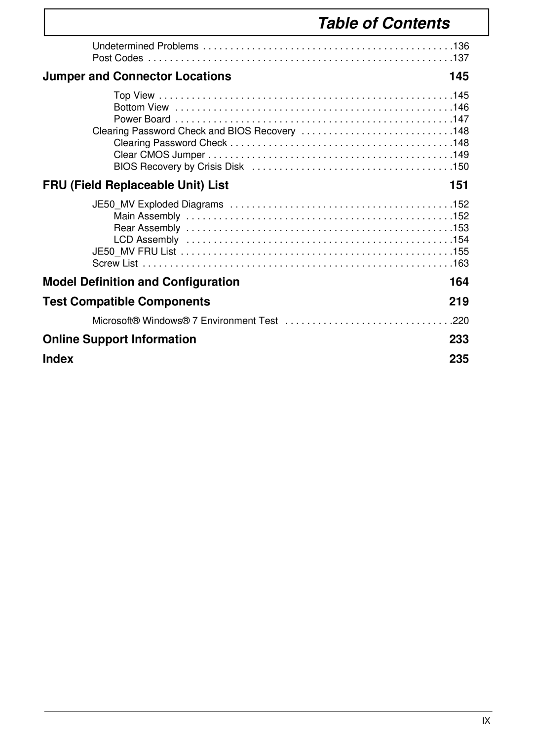 Aspire Digital 5734Z, 5334 manual Jumper and Connector Locations 145, Microsoft Windows 7 Environment Test 