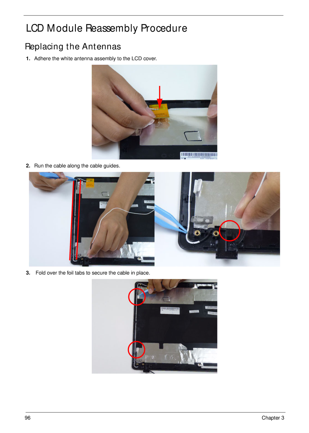 Aspire Digital 5336 manual LCD Module Reassembly Procedure, Replacing the Antennas 