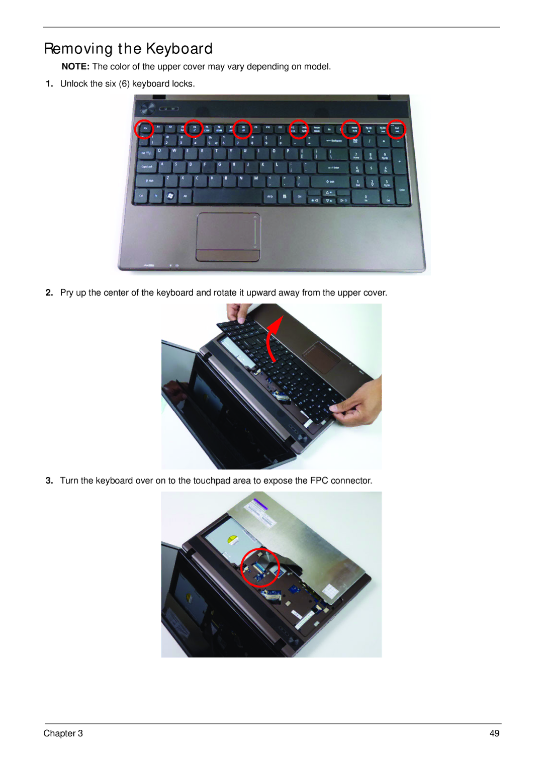 Aspire Digital 5336 manual Removing the Keyboard 