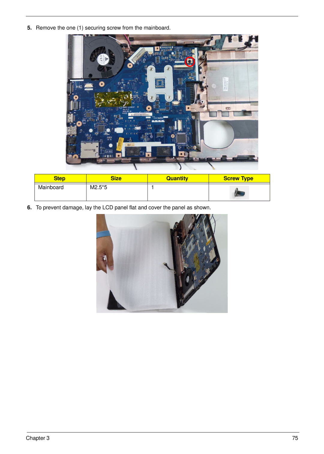 Aspire Digital 5336 manual Step Size Quantity Screw Type Mainboard M2.5*5 