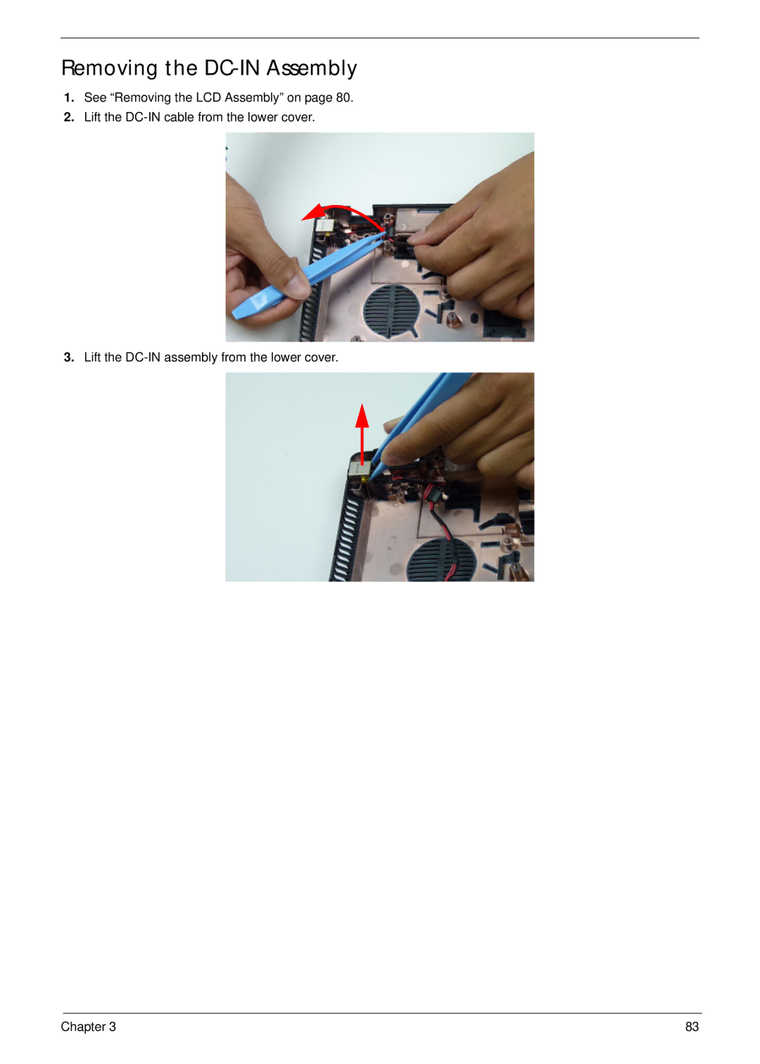 Aspire Digital 5336 manual Removing the DC-IN Assembly 