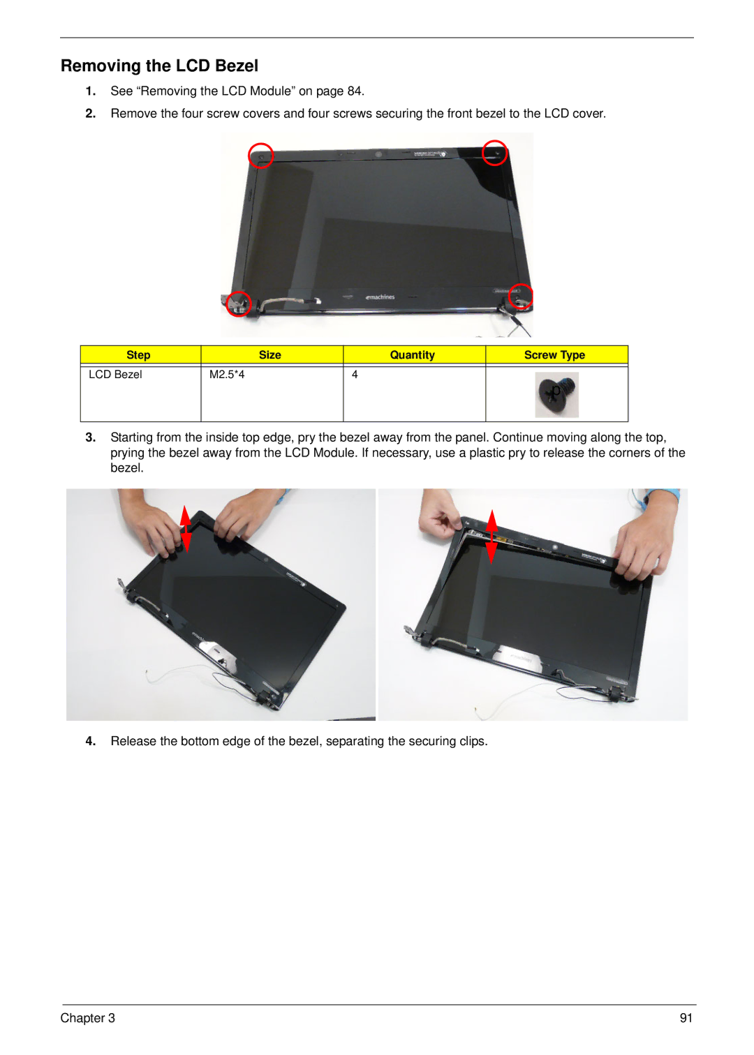 Aspire Digital 5534 manual Removing the LCD Bezel 