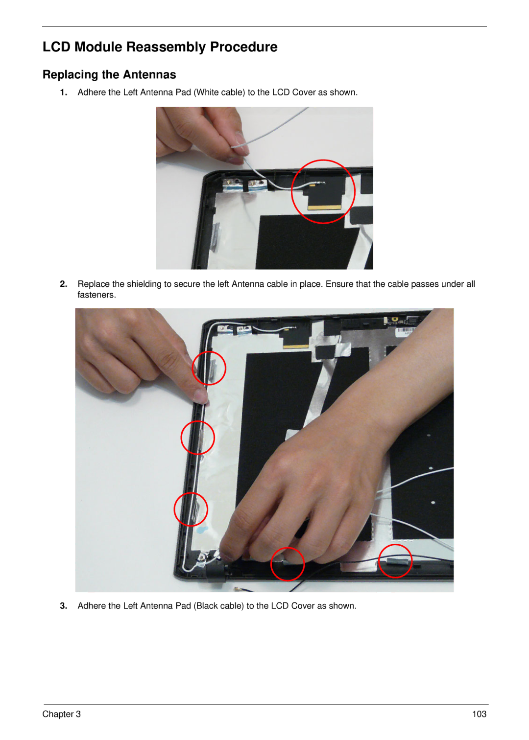 Aspire Digital 5534 manual LCD Module Reassembly Procedure, Replacing the Antennas 