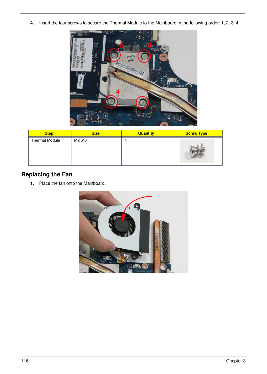 Aspire Digital 5534 manual Replacing the Fan 