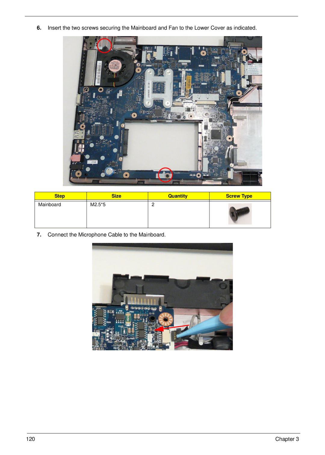 Aspire Digital 5534 manual Connect the Microphone Cable to the Mainboard 