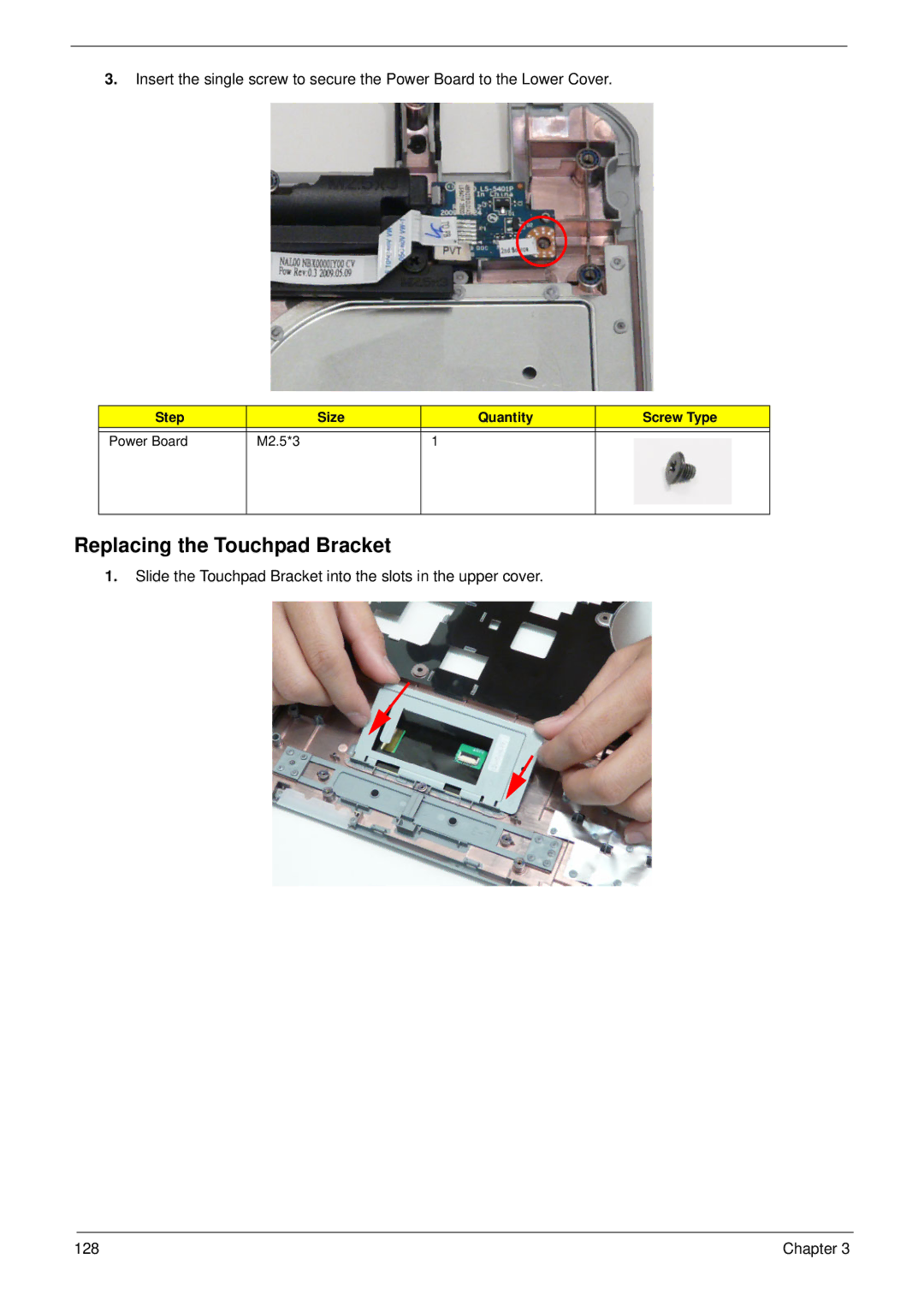 Aspire Digital 5534 manual Replacing the Touchpad Bracket 