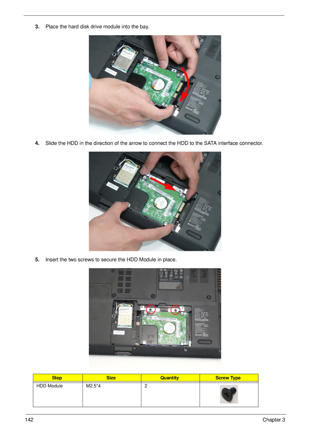 Aspire Digital 5534 manual Step Size Quantity Screw Type HDD Module M2.5*4 