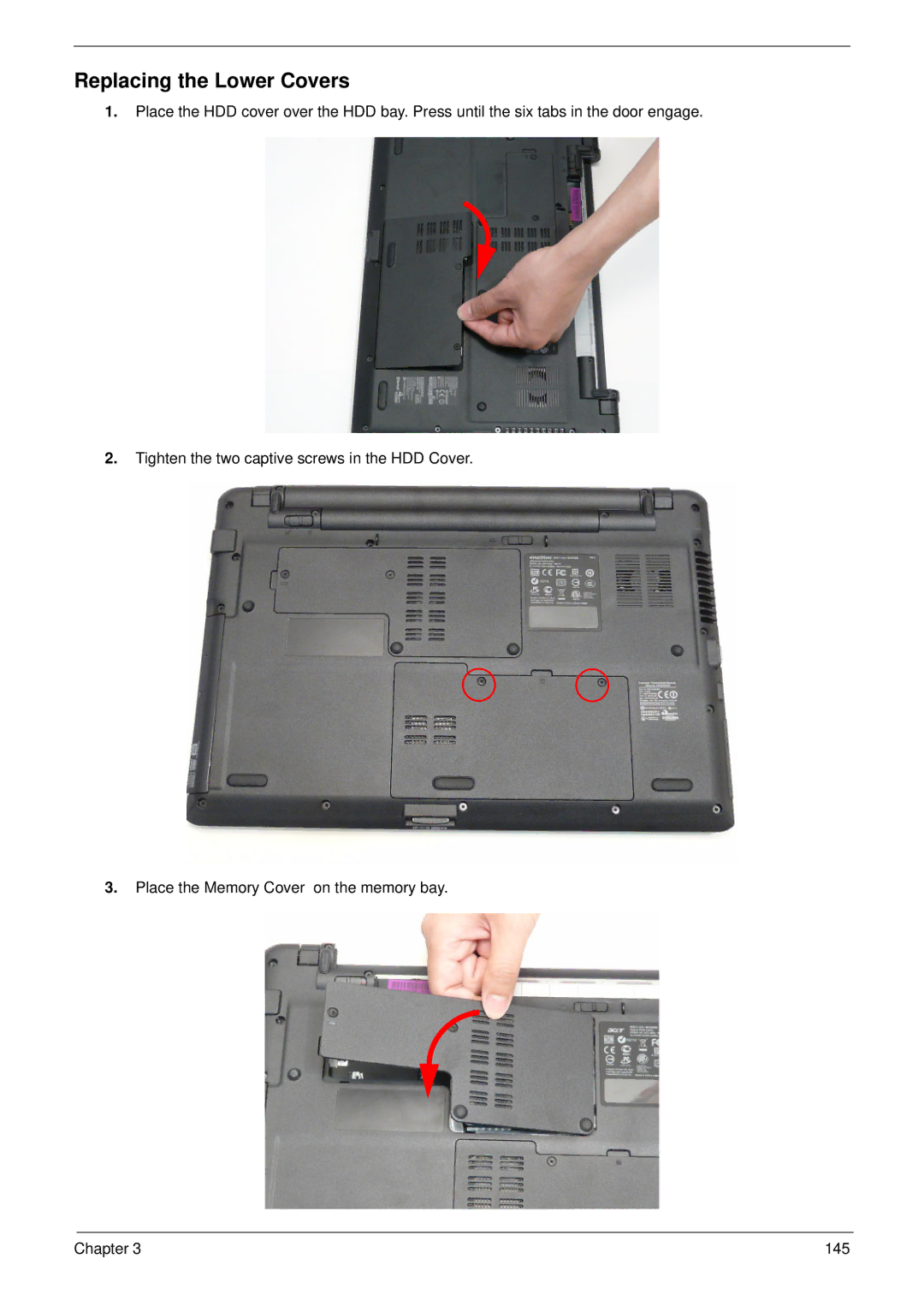 Aspire Digital 5534 manual Replacing the Lower Covers 