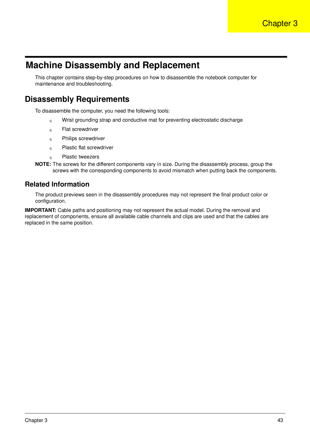 Aspire Digital 5534 manual Machine Disassembly and Replacement, Related Information 