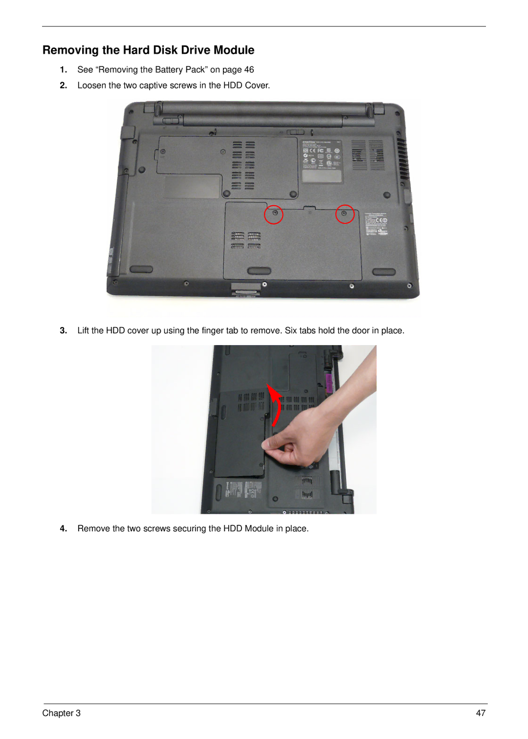 Aspire Digital 5534 manual Removing the Hard Disk Drive Module 