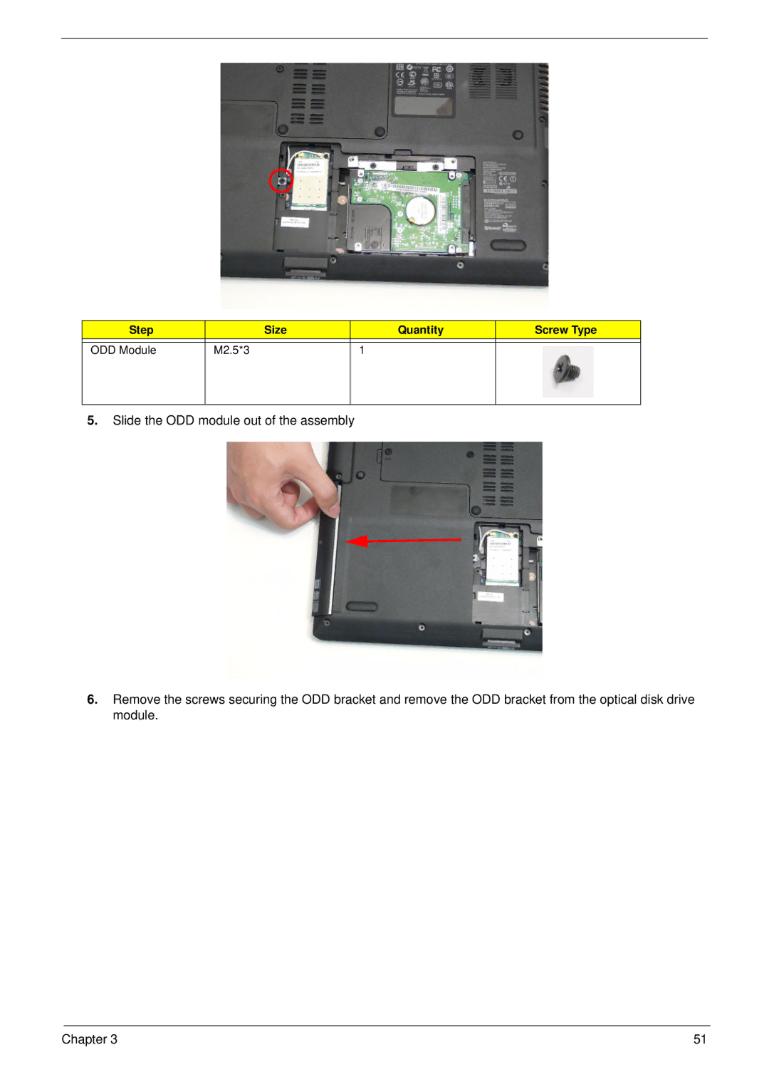 Aspire Digital 5534 manual Step Size Quantity Screw Type ODD Module M2.5*3 