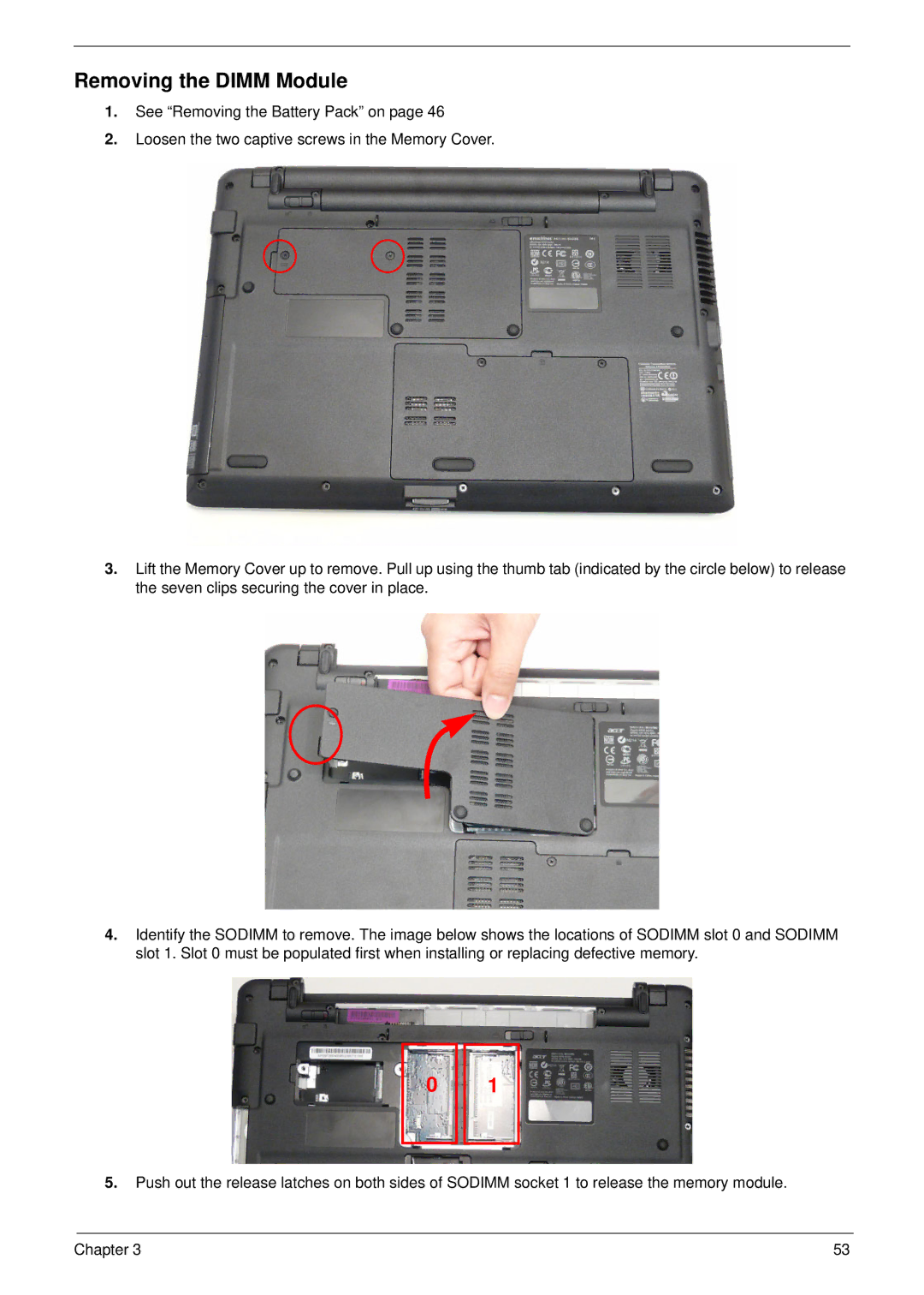 Aspire Digital 5534 manual Removing the Dimm Module 