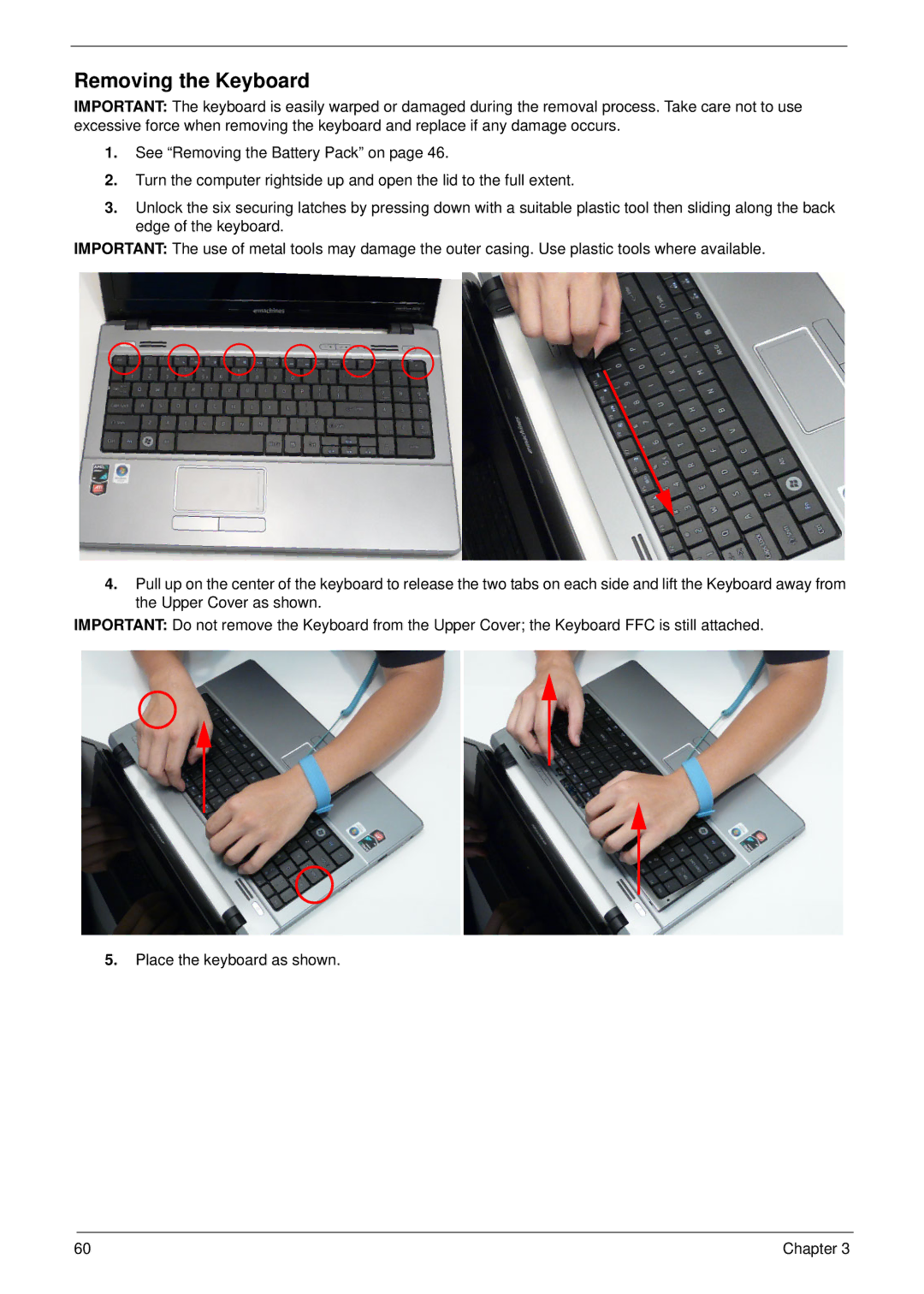 Aspire Digital 5534 manual Removing the Keyboard 