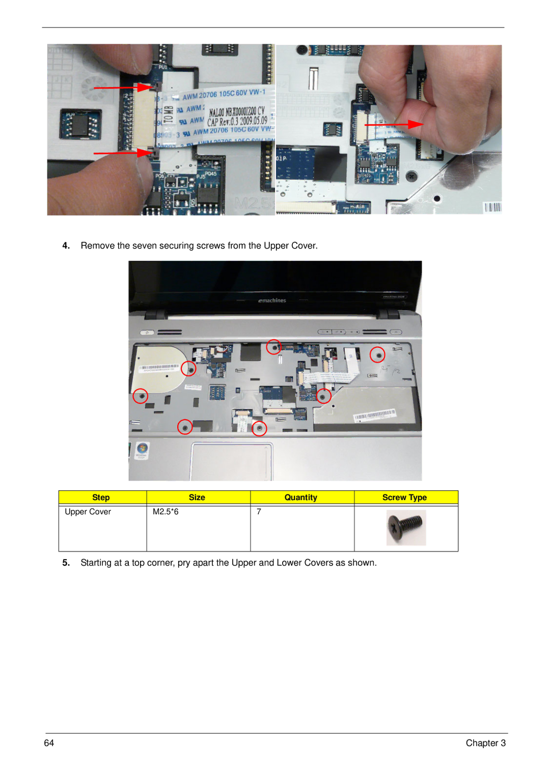 Aspire Digital 5534 manual Remove the seven securing screws from the Upper Cover 