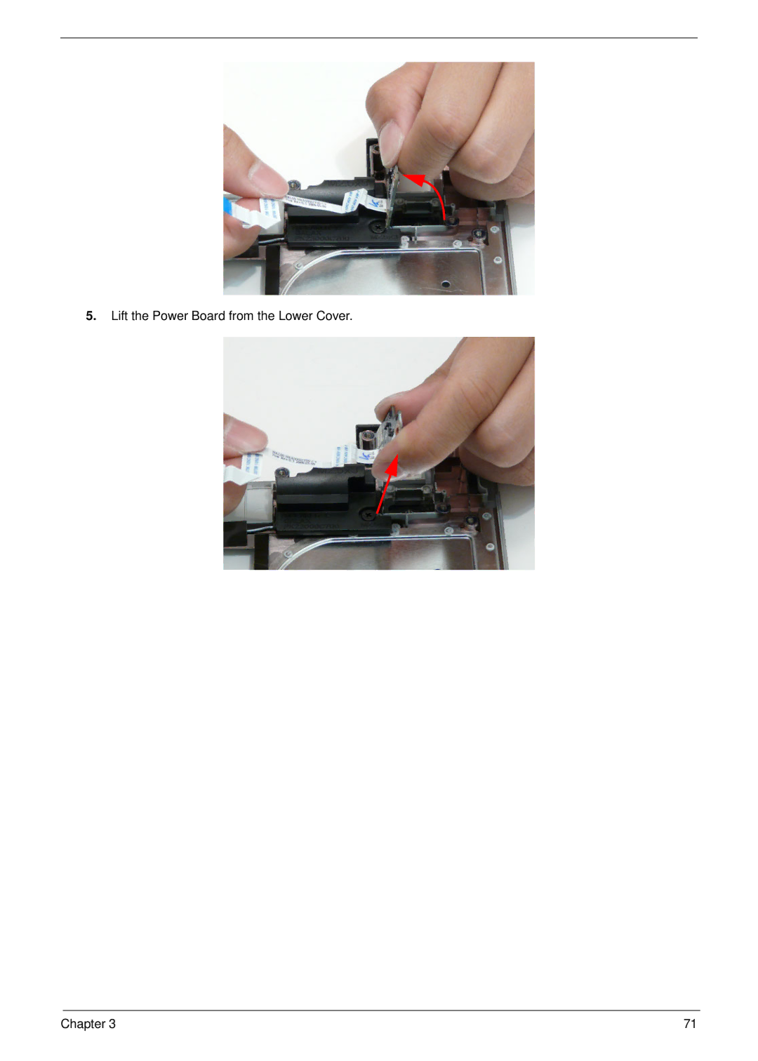 Aspire Digital 5534 manual Lift the Power Board from the Lower Cover Chapter 