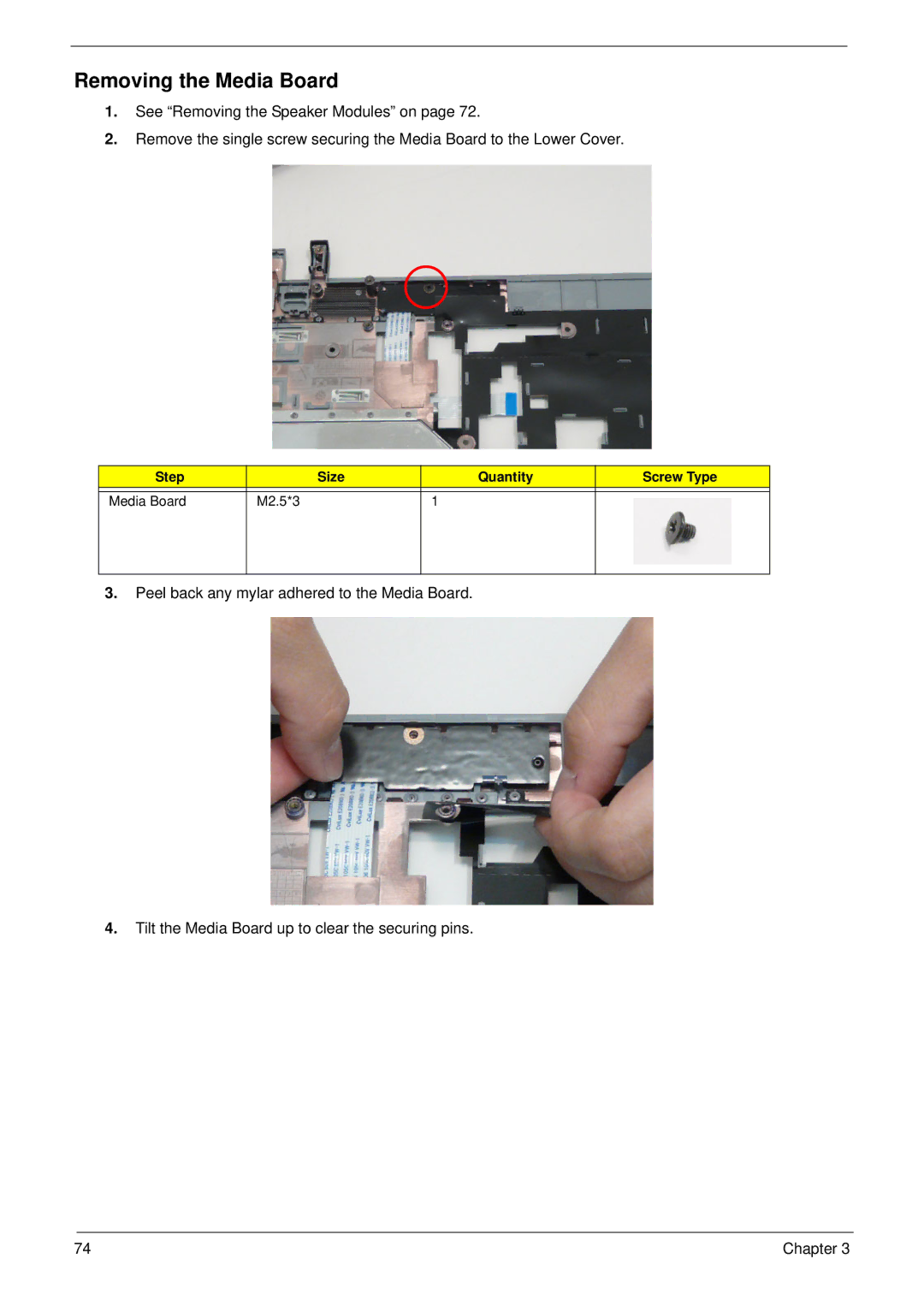 Aspire Digital 5534 manual Removing the Media Board 