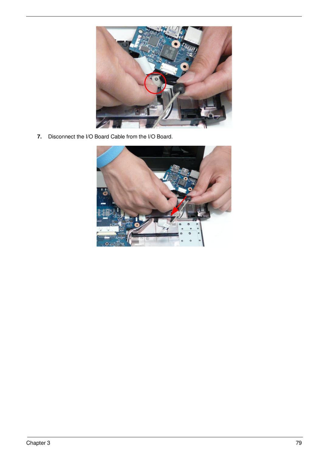 Aspire Digital 5534 manual Disconnect the I/O Board Cable from the I/O Board Chapter 