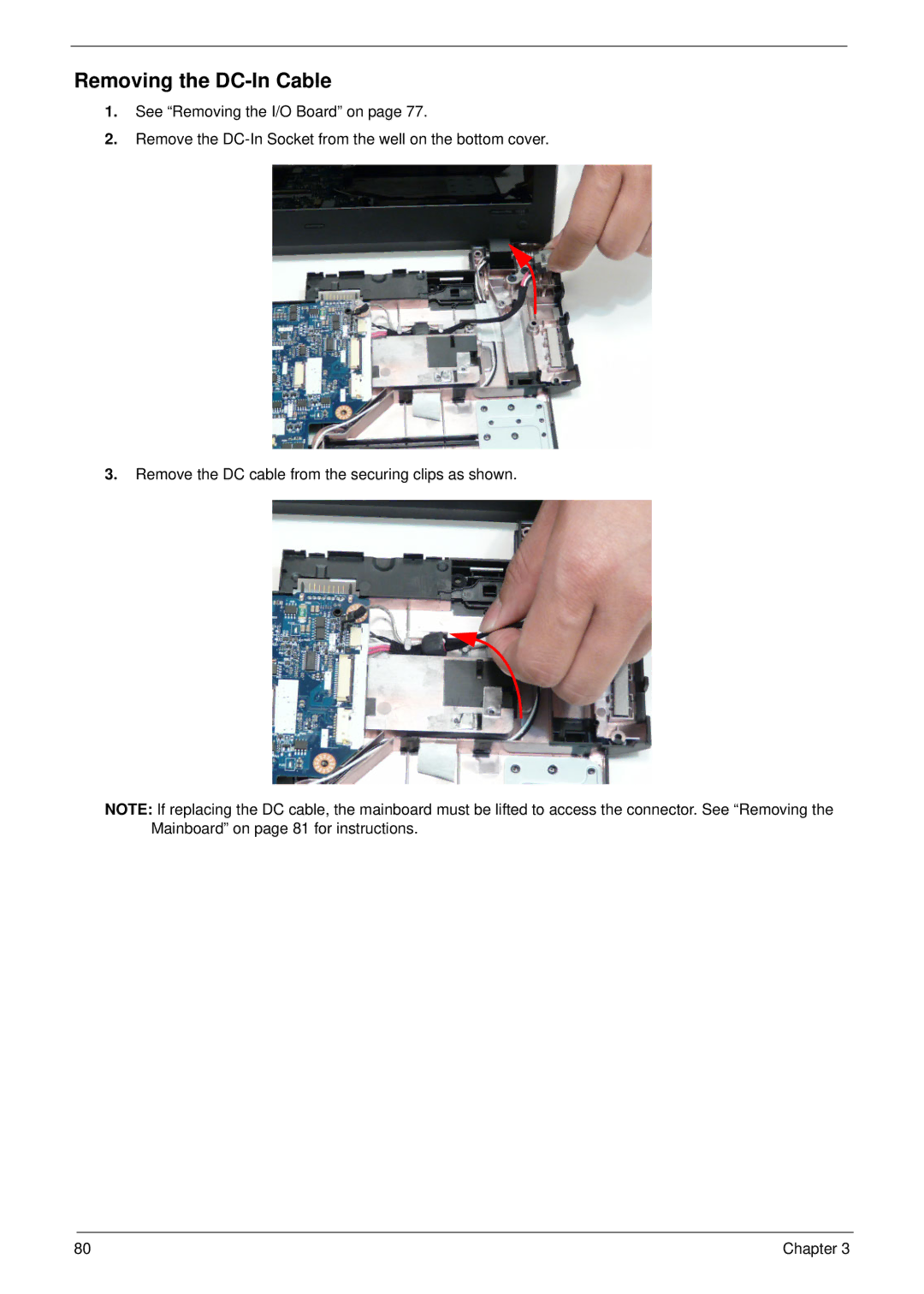 Aspire Digital 5534 manual Removing the DC-In Cable 