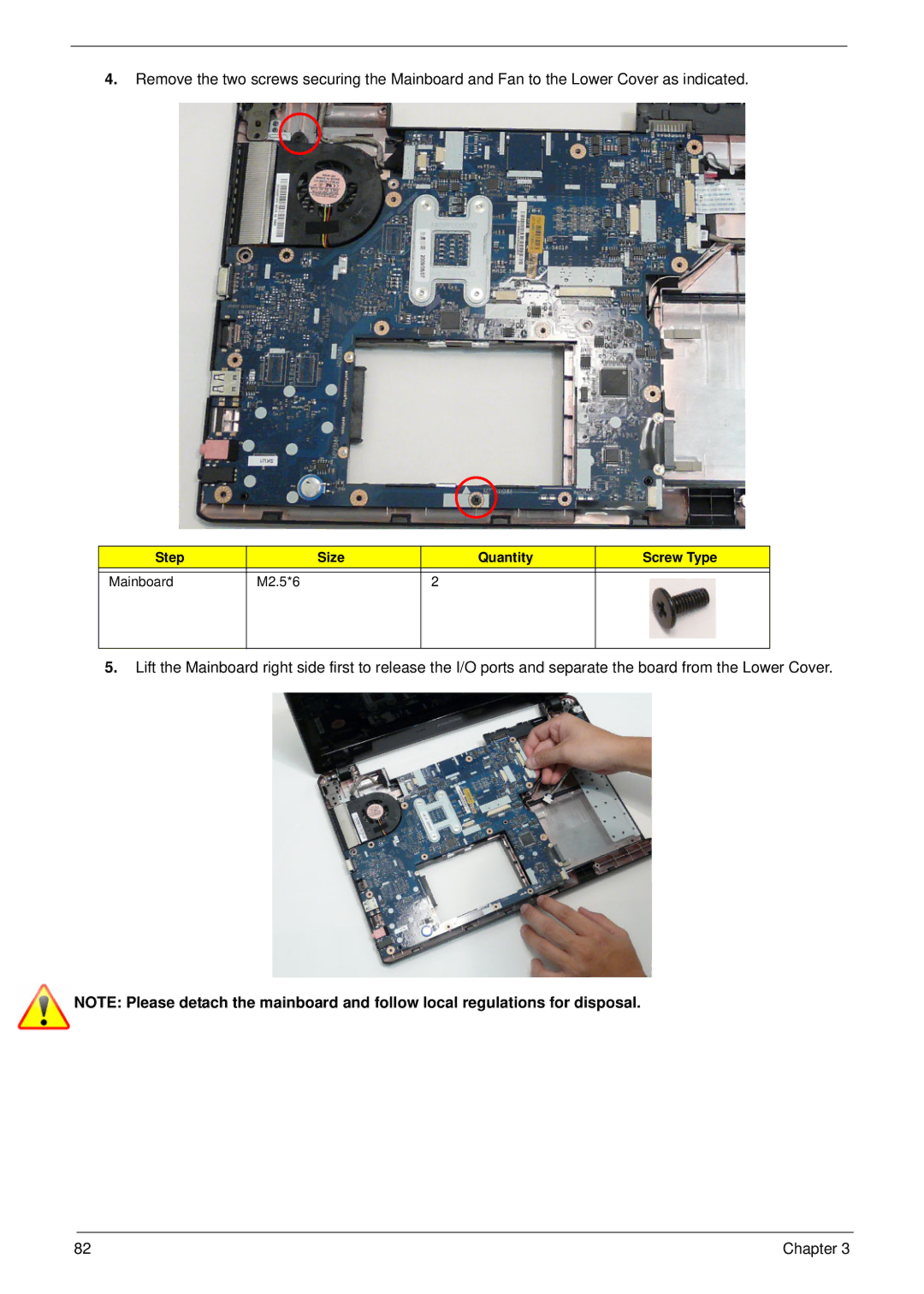 Aspire Digital 5534 manual Step Size Quantity Screw Type Mainboard M2.5*6 