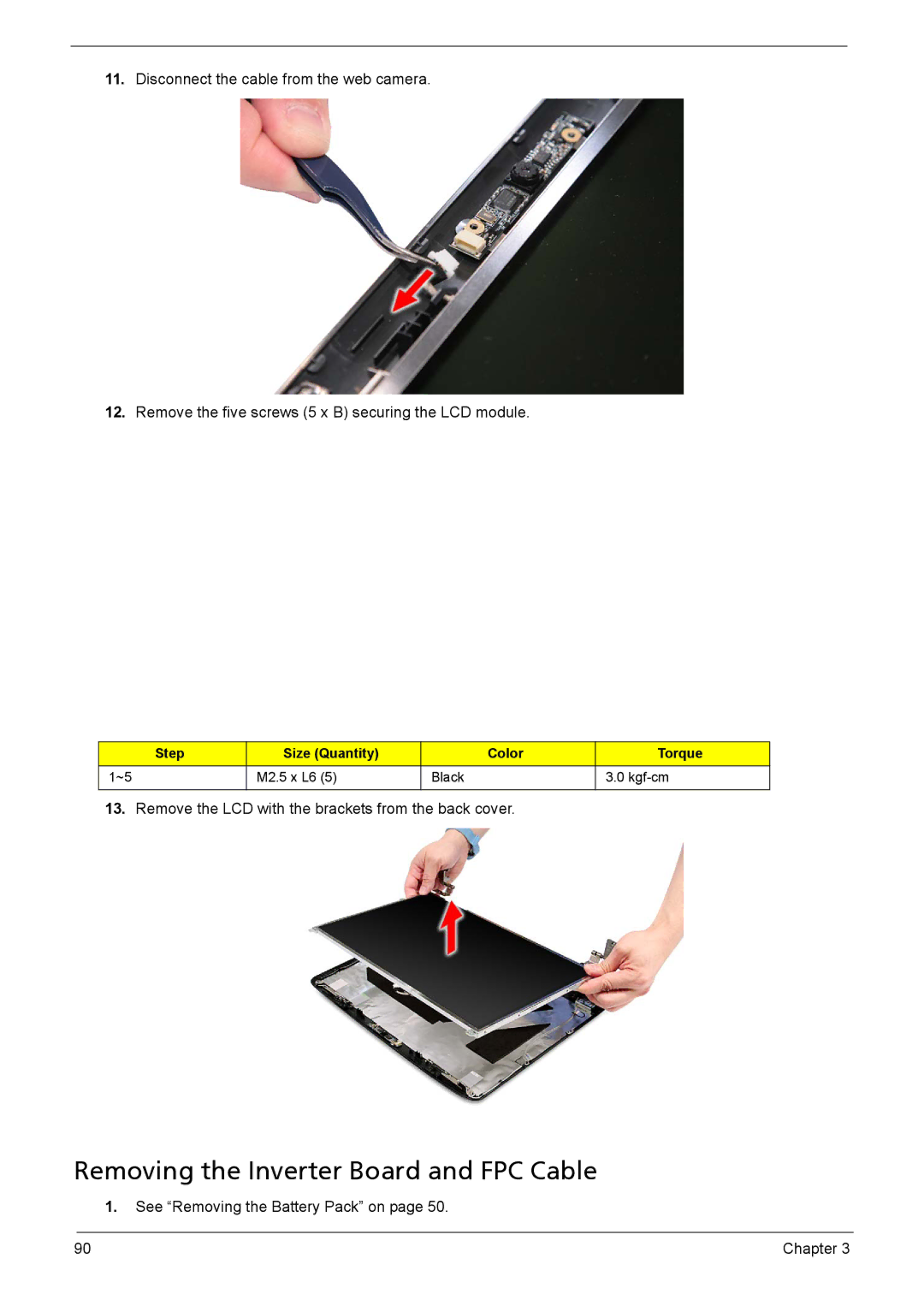 Aspire Digital 5335, 5735Z manual Removing the Inverter Board and FPC Cable 