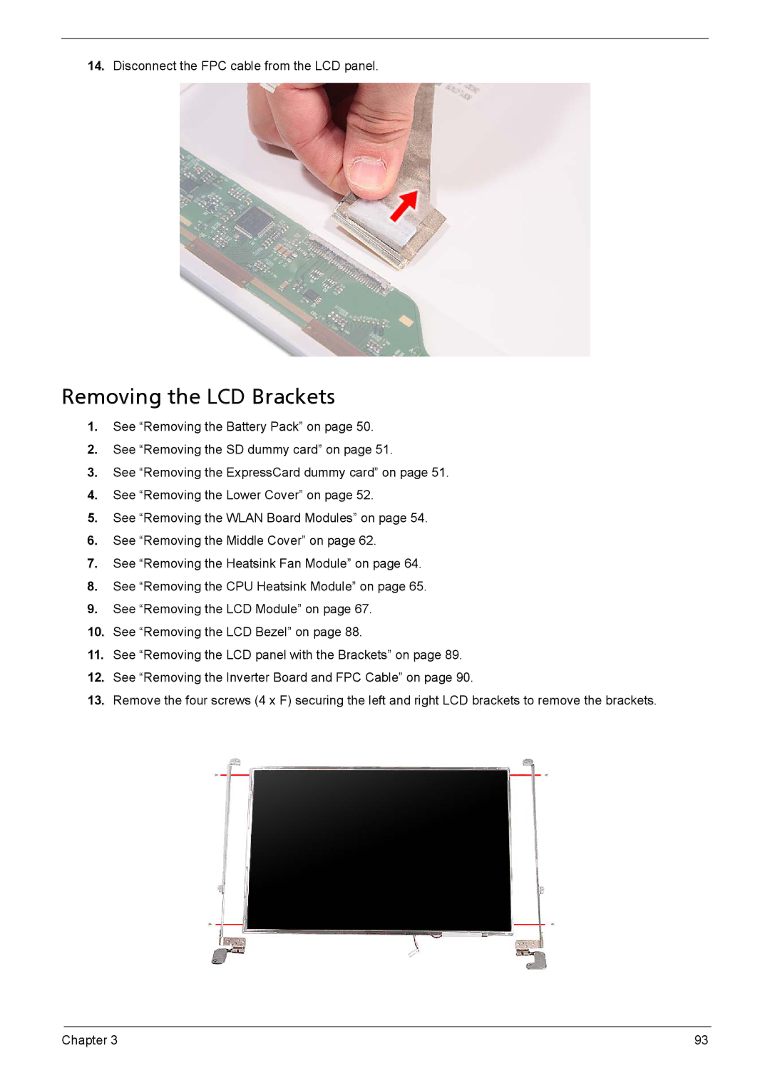 Aspire Digital 5335, 5735Z manual Removing the LCD Brackets 