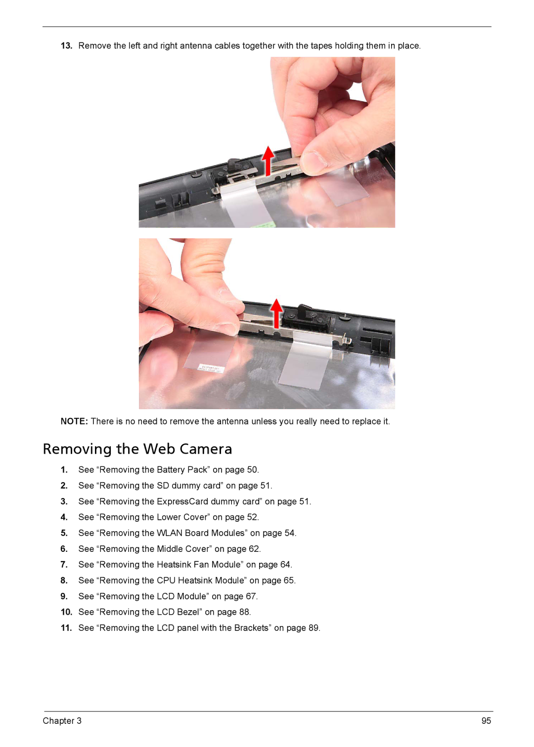 Aspire Digital 5735Z, 5335 manual Removing the Web Camera 