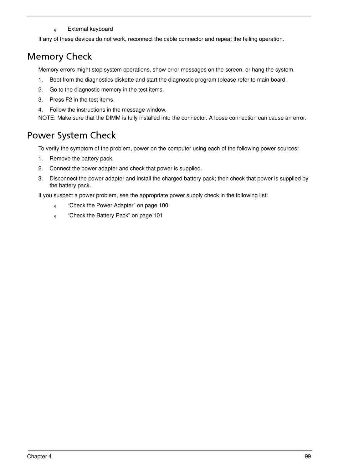 Aspire Digital 5335, 5735Z manual Memory Check, Power System Check 