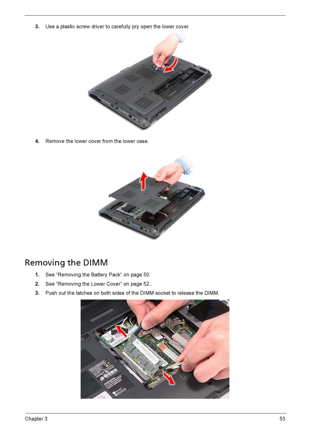 Aspire Digital 5735Z, 5335 manual Removing the Dimm 