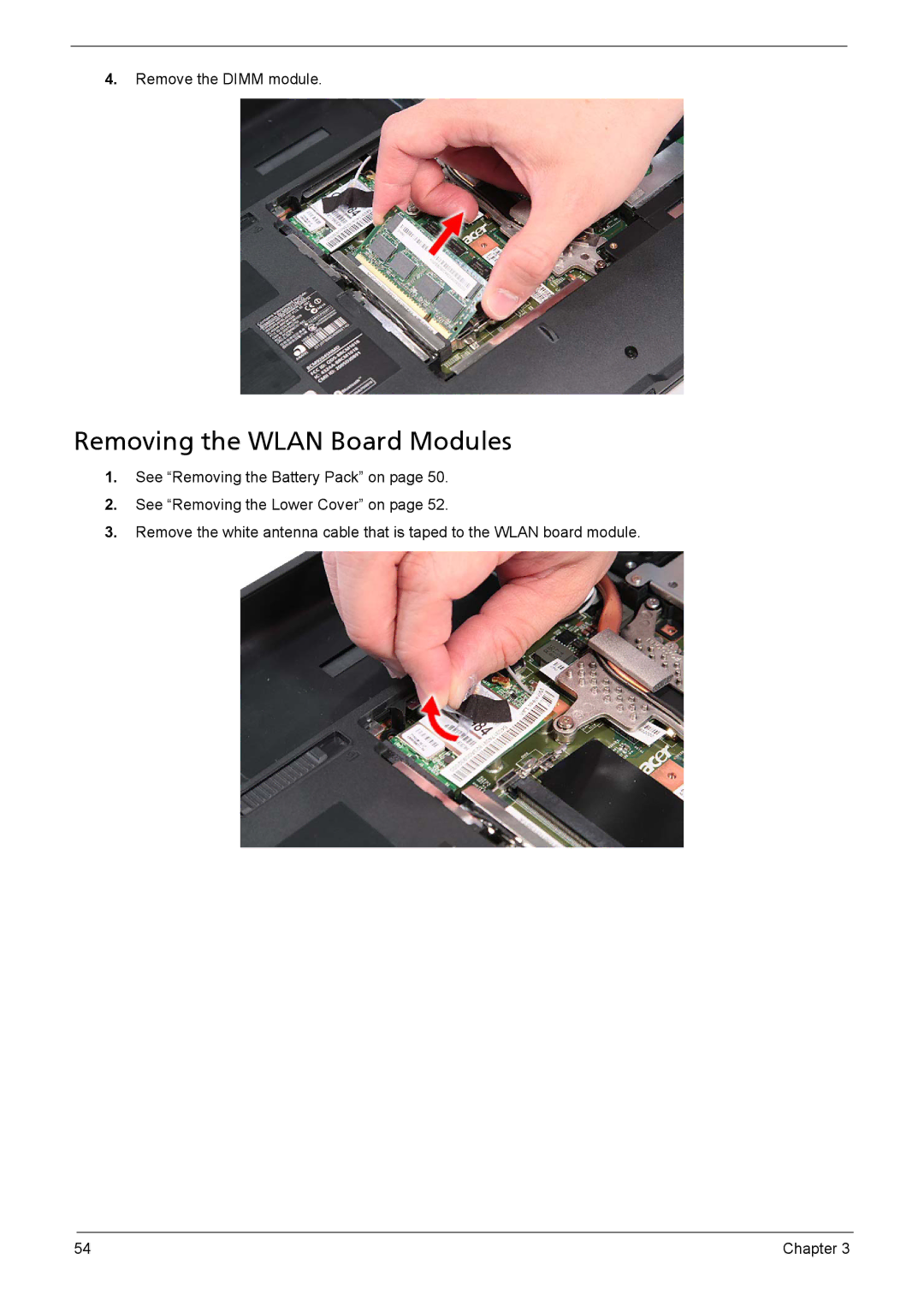 Aspire Digital 5335, 5735Z manual Removing the Wlan Board Modules 