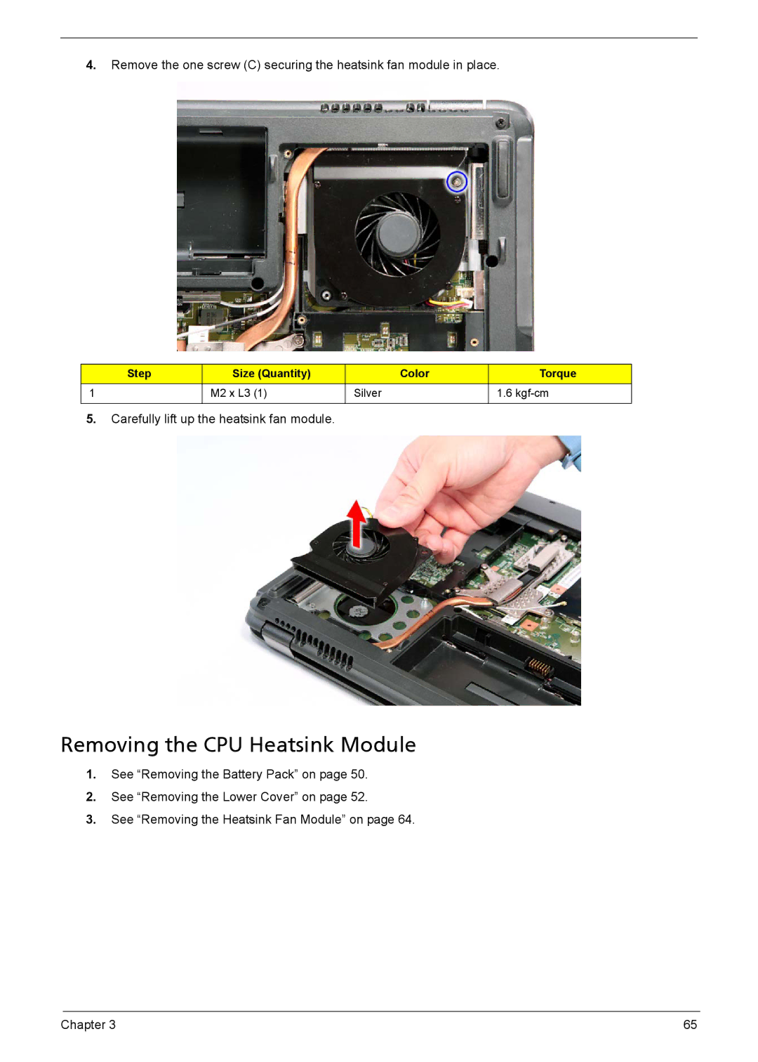 Aspire Digital 5735Z, 5335 manual Removing the CPU Heatsink Module 