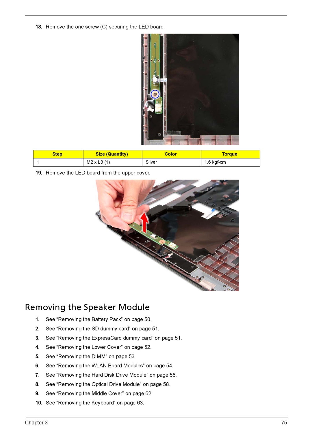 Aspire Digital 5335, 5735Z manual Removing the Speaker Module 