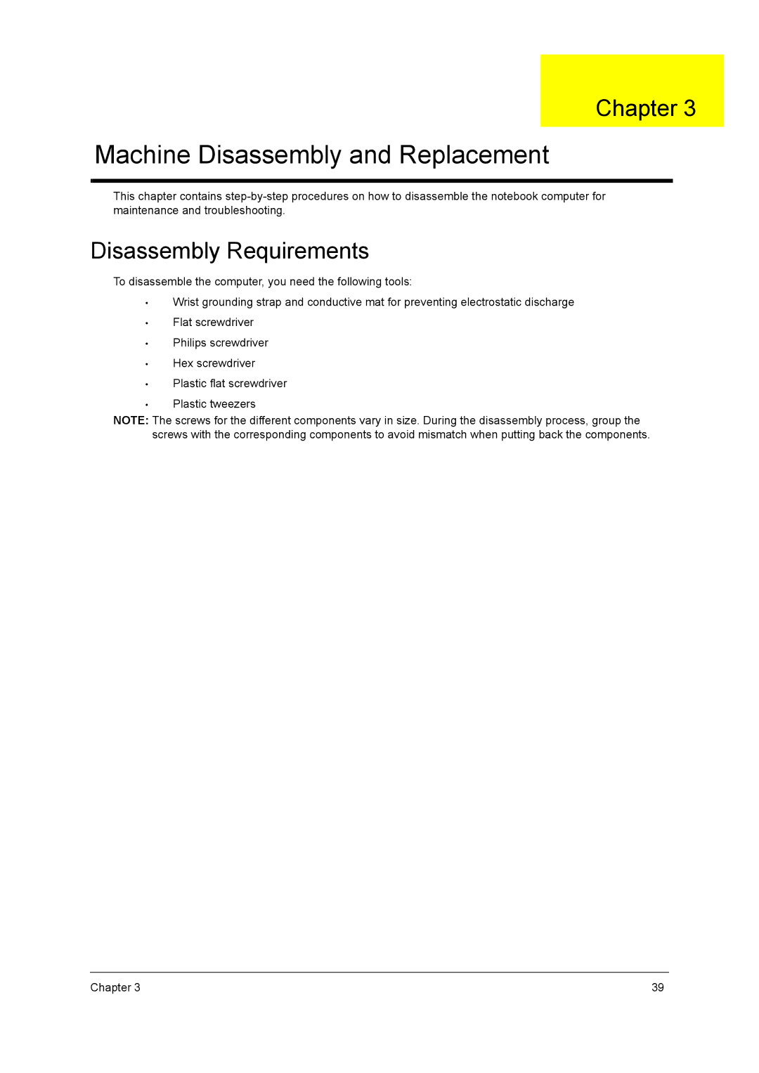 Aspire Digital 5810TG, 5810TZ, 5410T manual Machine Disassembly and Replacement, Disassembly Requirements 