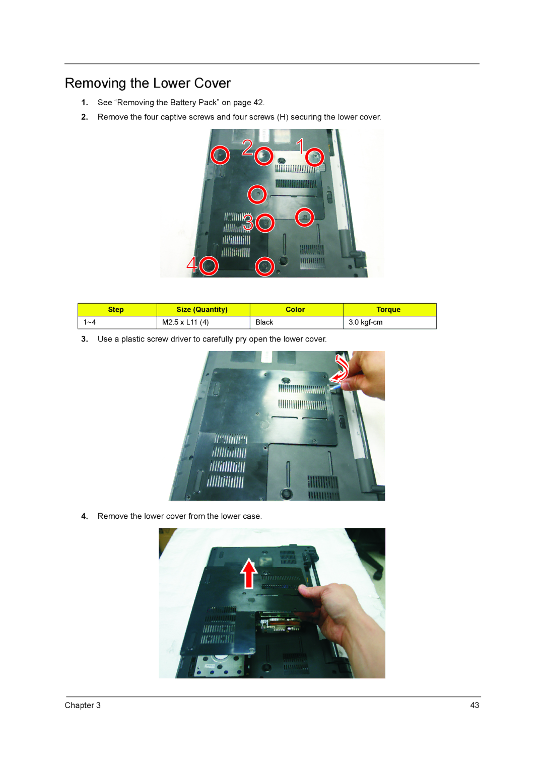 Aspire Digital 5810TZ, 5410T, 5810TG manual Removing the Lower Cover 