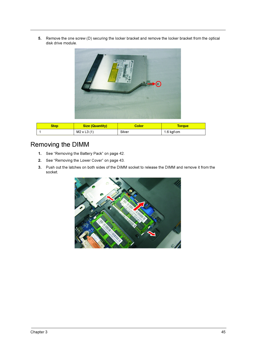 Aspire Digital 5810TG, 5810TZ, 5410T manual Removing the Dimm 