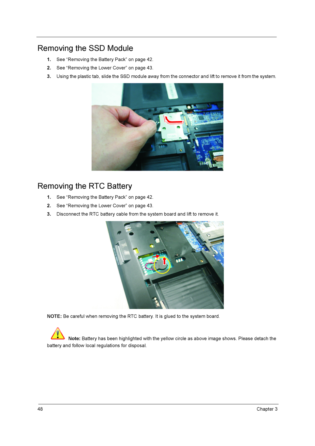 Aspire Digital 5810TG, 5810TZ, 5410T manual Removing the SSD Module, Removing the RTC Battery 