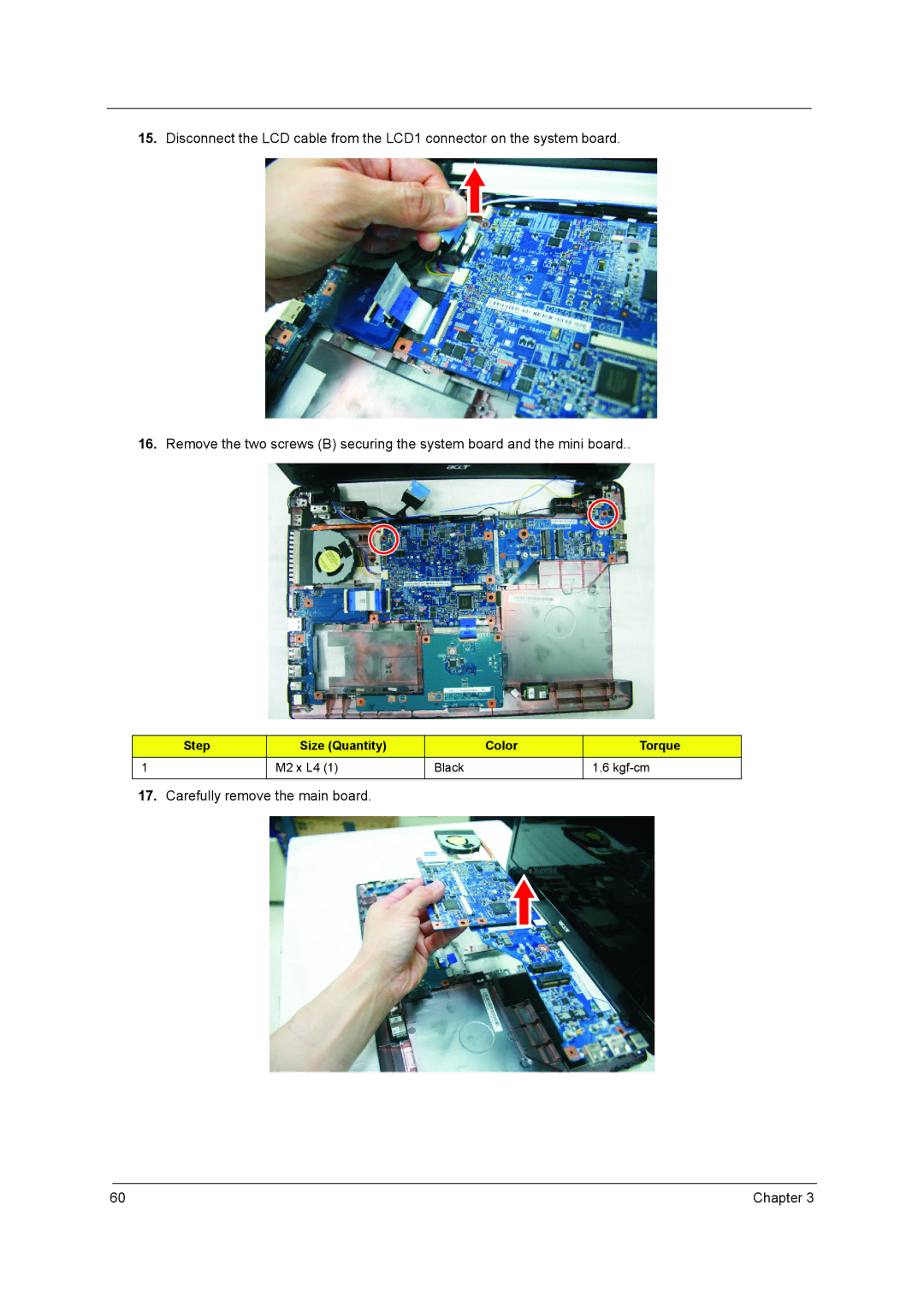 Aspire Digital 5810TG, 5810TZ, 5410T manual Carefully remove the main board 