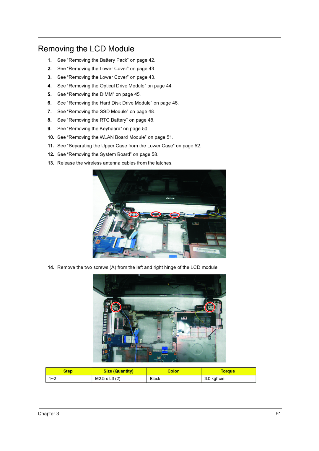 Aspire Digital 5810TZ, 5410T, 5810TG manual Removing the LCD Module 