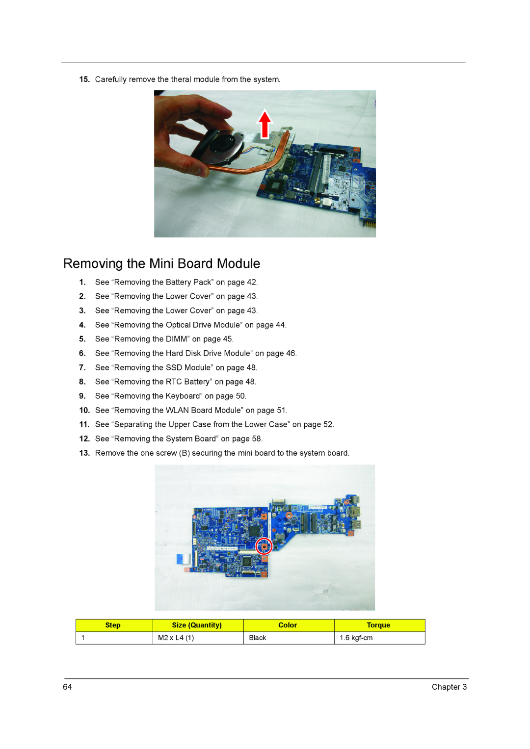 Aspire Digital 5810TZ, 5410T, 5810TG manual Removing the Mini Board Module 